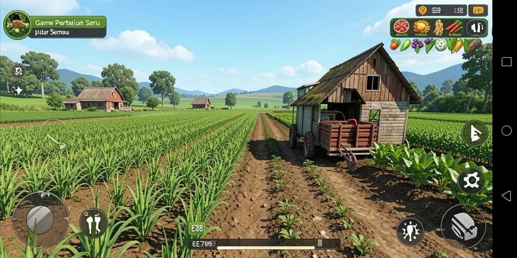 Gameplay EE789 menampilkan aktivitas bertani yang seru dan interaktif.