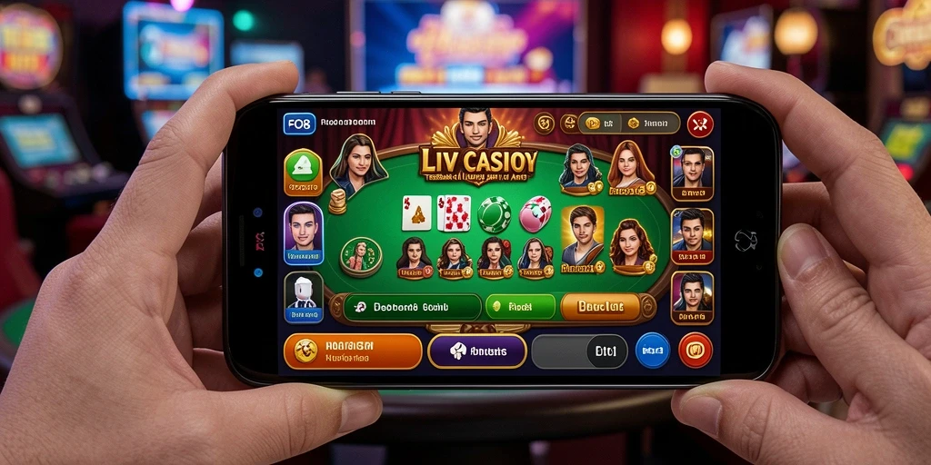 Screenshot gameplay Live Casino di FO8 yang menampilkan dealer langsung dan interaksi pemain.