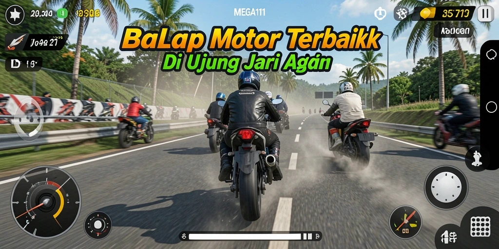 Tampilan gameplay balap motor yang mendebarkan di MEGA111.