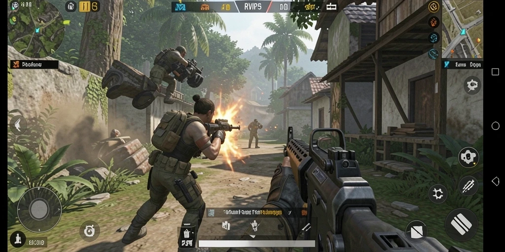 Screenshot gameplay RVIP5 menunjukkan aksi pertempuran yang mendebarkan.