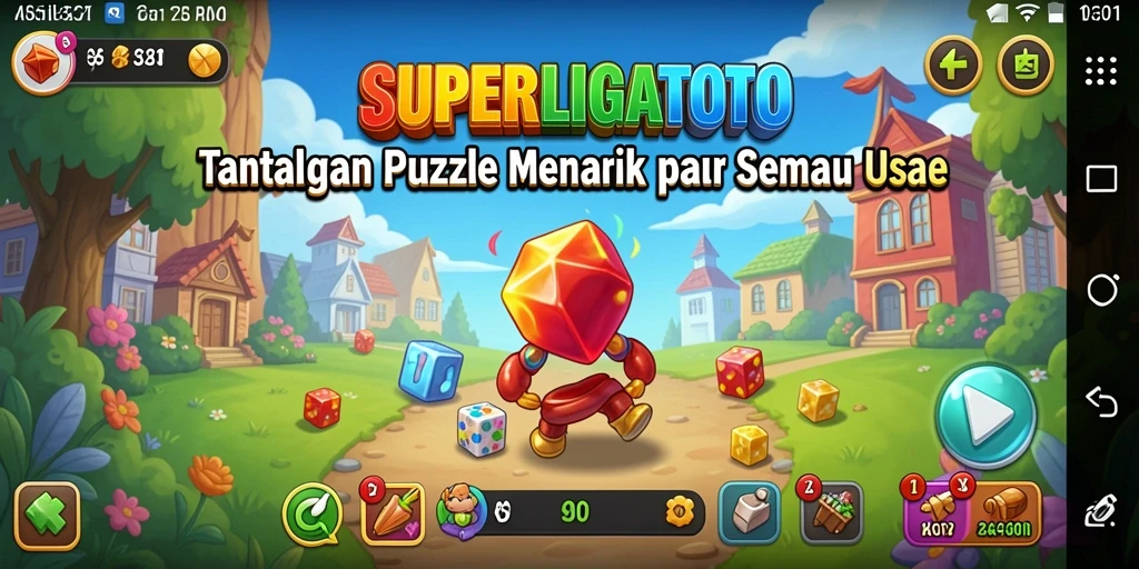 Tampilan gameplay SUPERLIGATOTO yang penuh warna dan menantang.